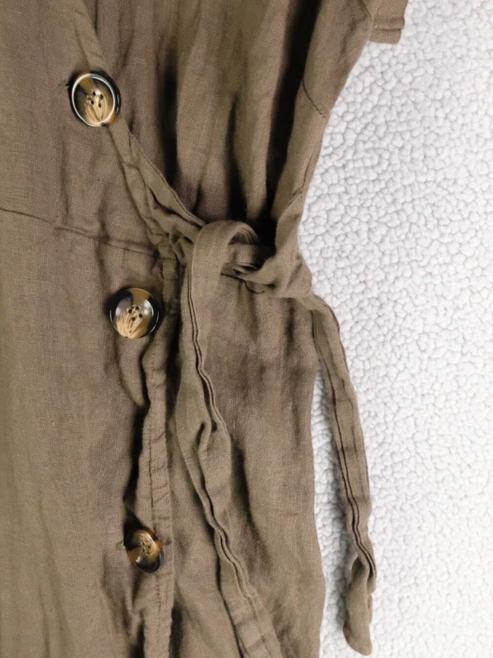 Alessia Pacini Dress Womens Small Olive Green 100% Linen Midi Asymmetrical Italy - Picture 4 of 11